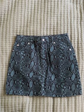 Topshop Teal & Black Snake-Print Mini Skirt